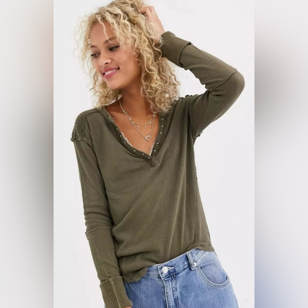 Free People We The Free Military Mix Long Sleeve Henley